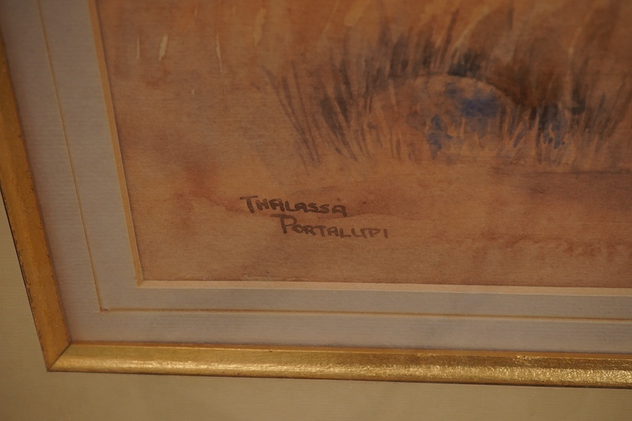 Thalassa Poiallipi, African landscape, signed, watercolour, 48 x 69cm